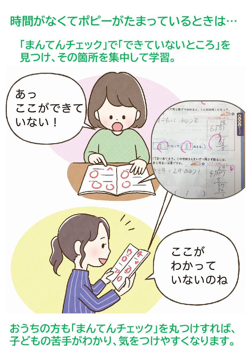 学習習慣・学ぶ力の育て方
学習習慣の付け方
学ぶ力の付け方
時間がないときの勉強法
家庭学習のコツ
やる気の育て方
丸つけのコツ
ポピーの使い方
ポピーたまったら