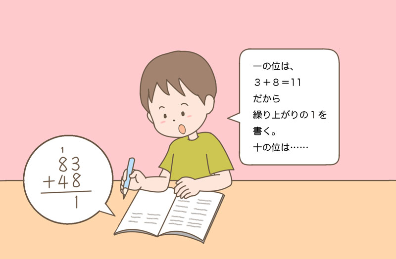 算数　2年生　つまずき　筆算　繰り上がり　繰り下がり　足し算　引き算
