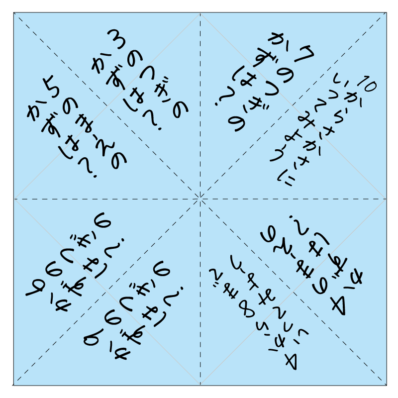 パクパクパックンチョ
作り方
おみくじあそび
数遊び
ことば遊び
折り紙